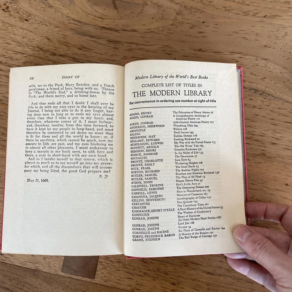 Passages From the Diary of Samuel Pepys Modern Library 1923 Edition HC Book